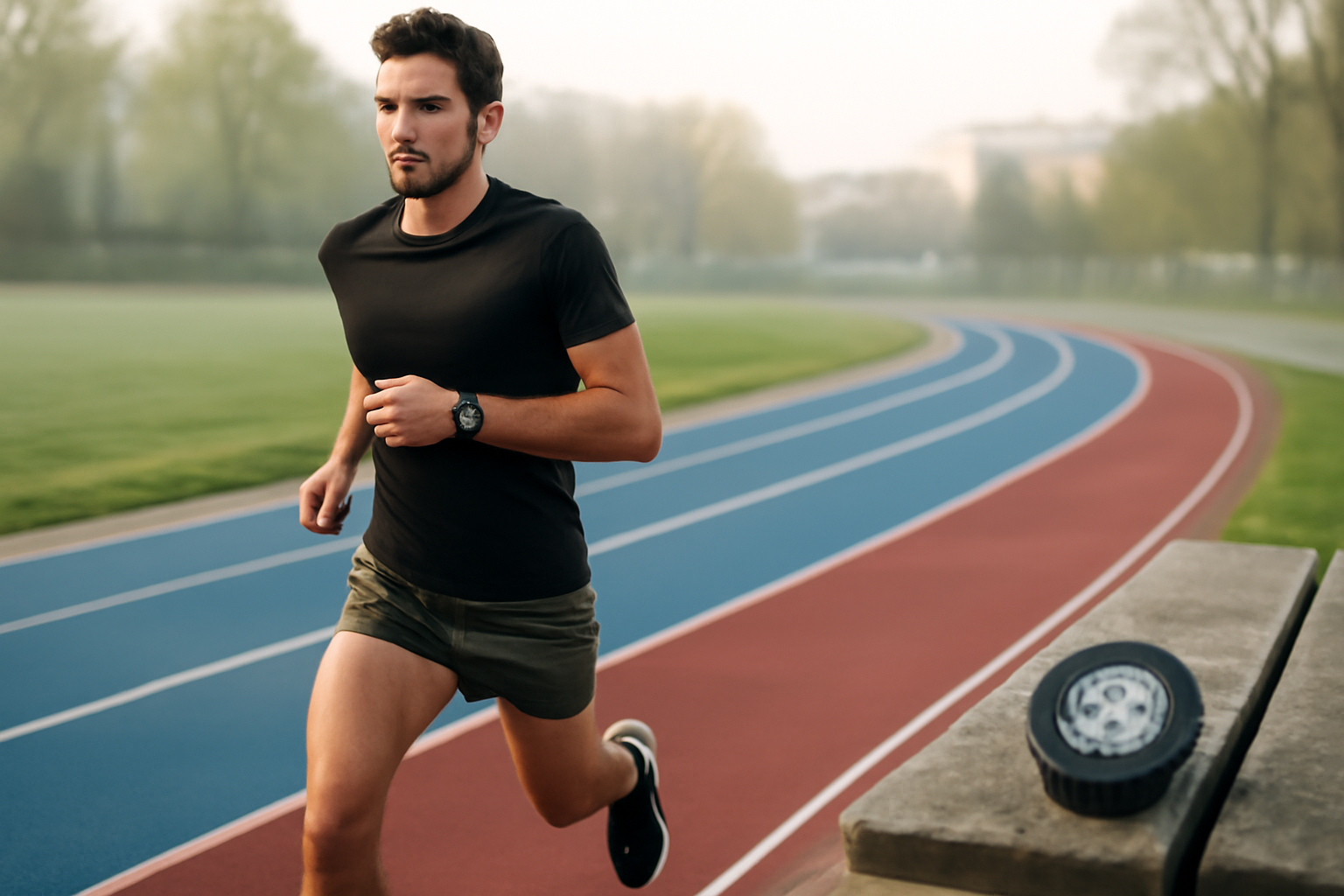 5 min 30 au km en km/h : coureur sur piste mesurant son allure