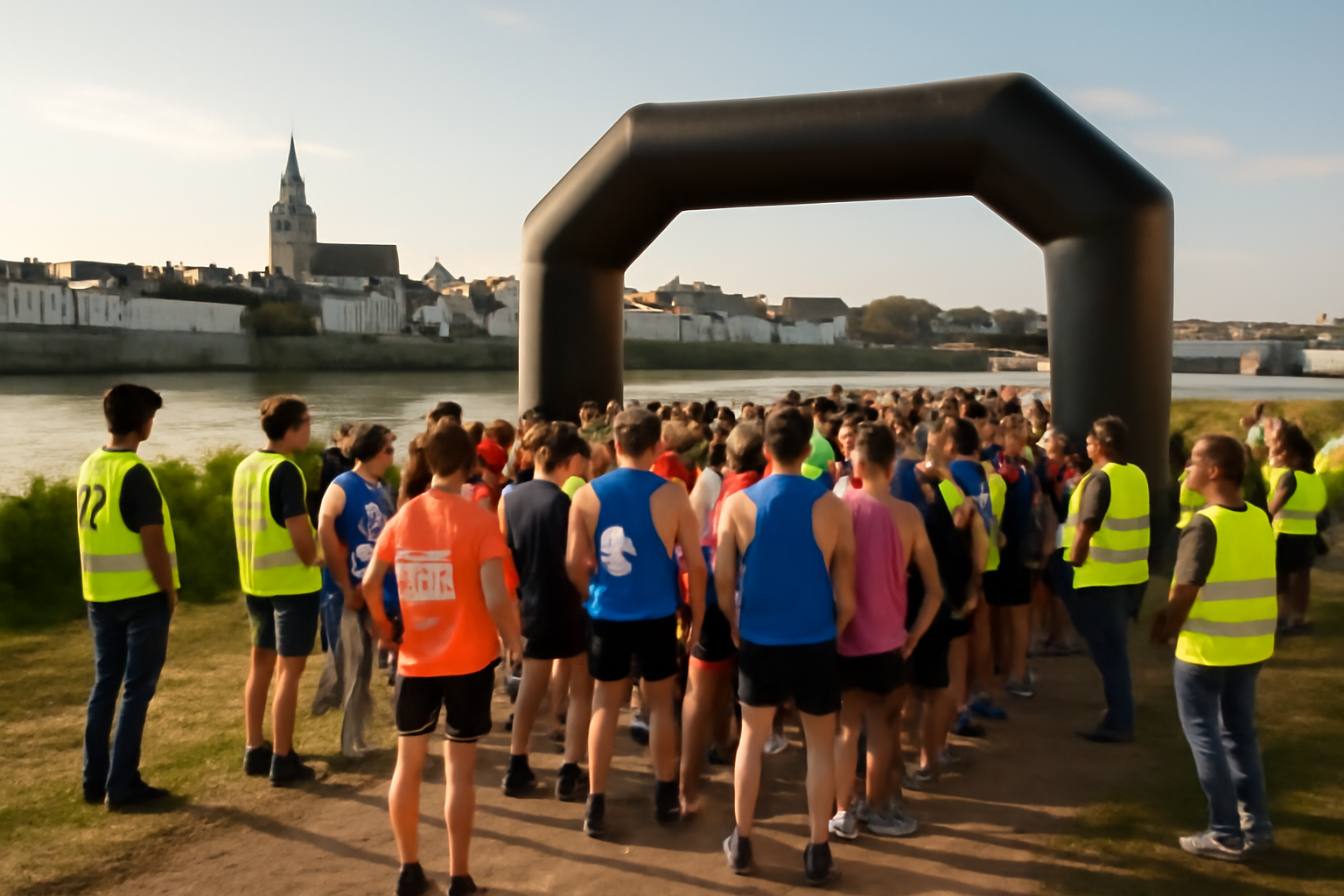 course pays de loire 2026 au bord de la Loire, coureurs au départ, ambiance française