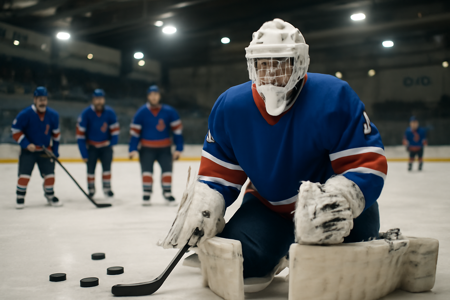Hockey club de Caen : joueurs des Drakkars sur la glace à Caen