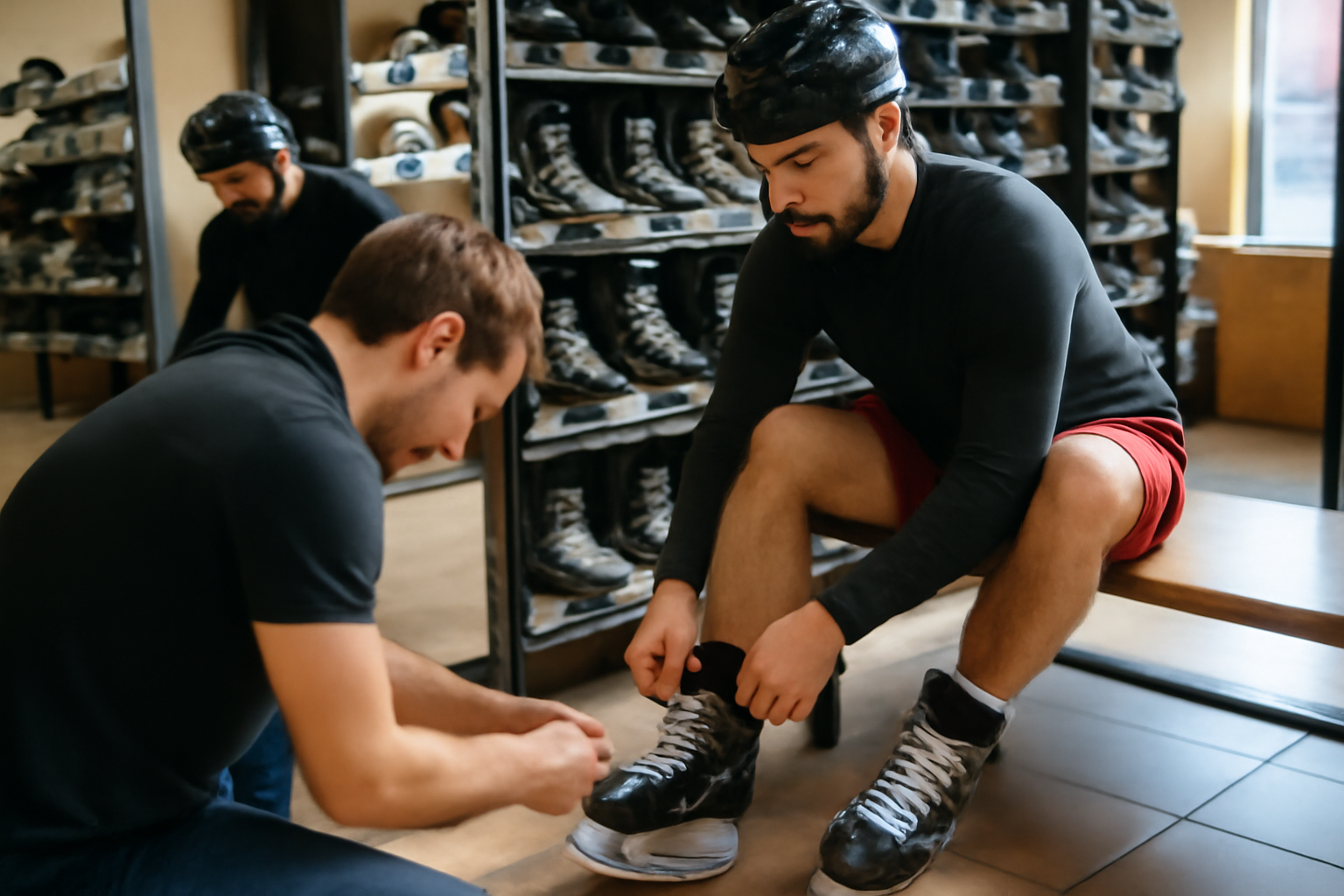 patin glace hockey sur glace en magasin de sport, test de pointure