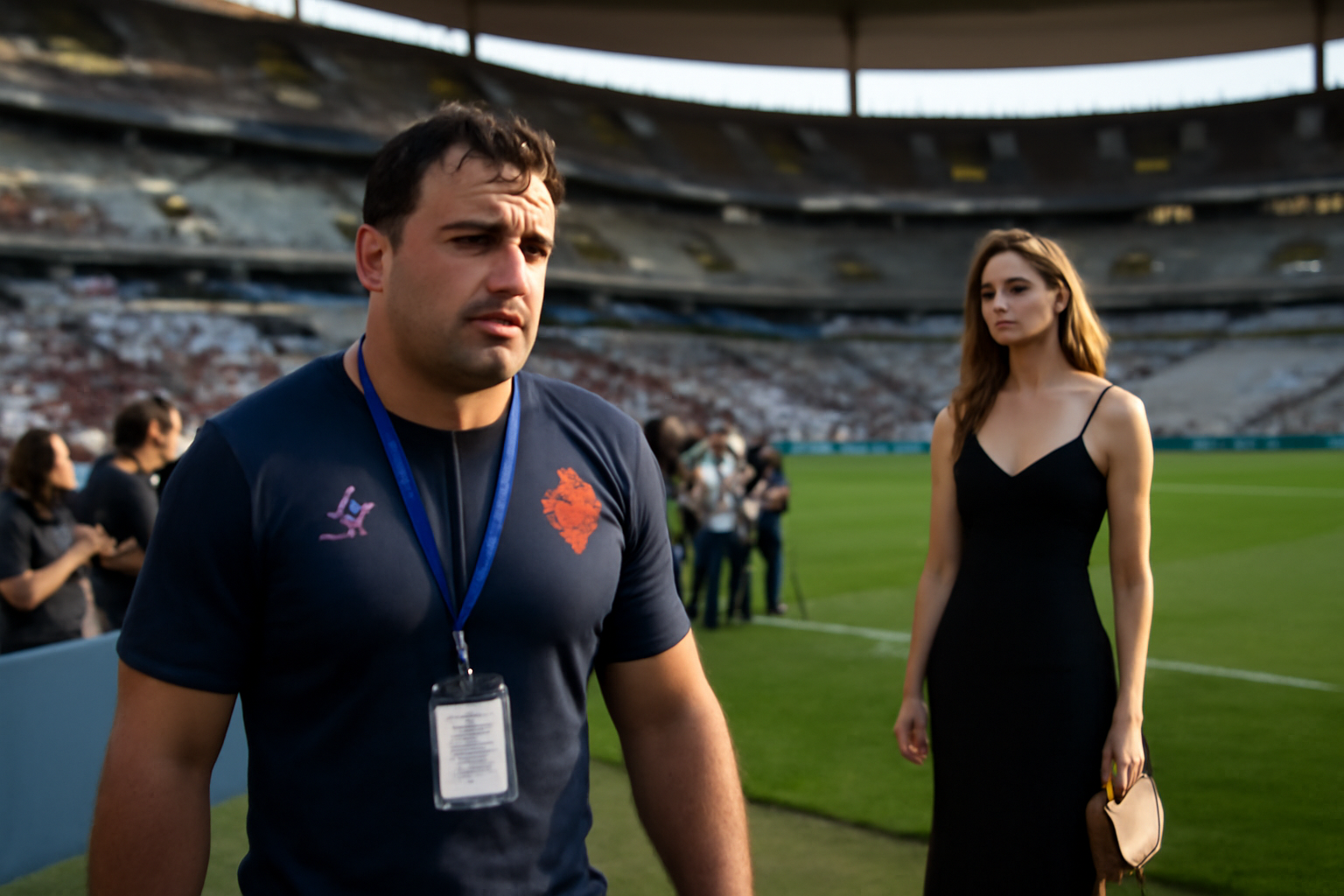 Antoine Dupont couple : photo réaliste d’un joueur de rugby et d’une figure médiatique lors d’un événement sportif en France
