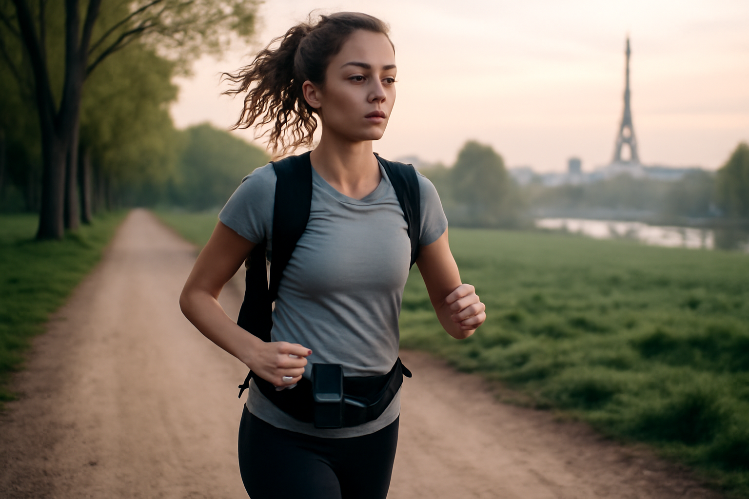 courir combien de fois par semaine : joggeuse au parc au lever du jour
