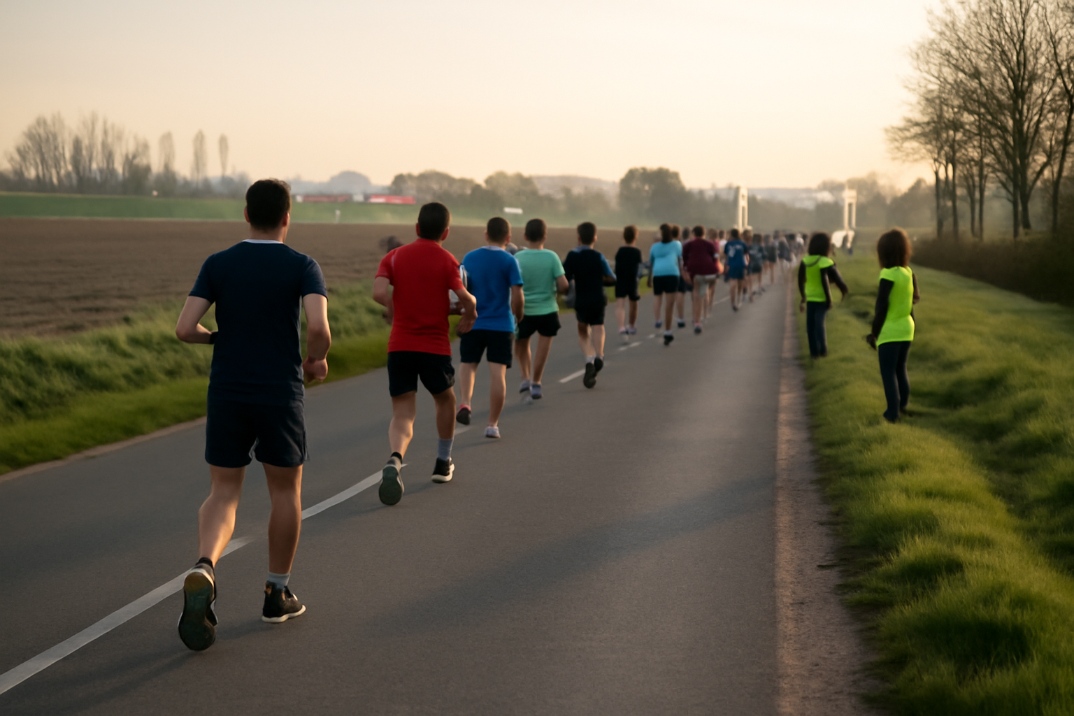 Marathon louvres lens : coureurs sur la route entre Lille et Lens au départ