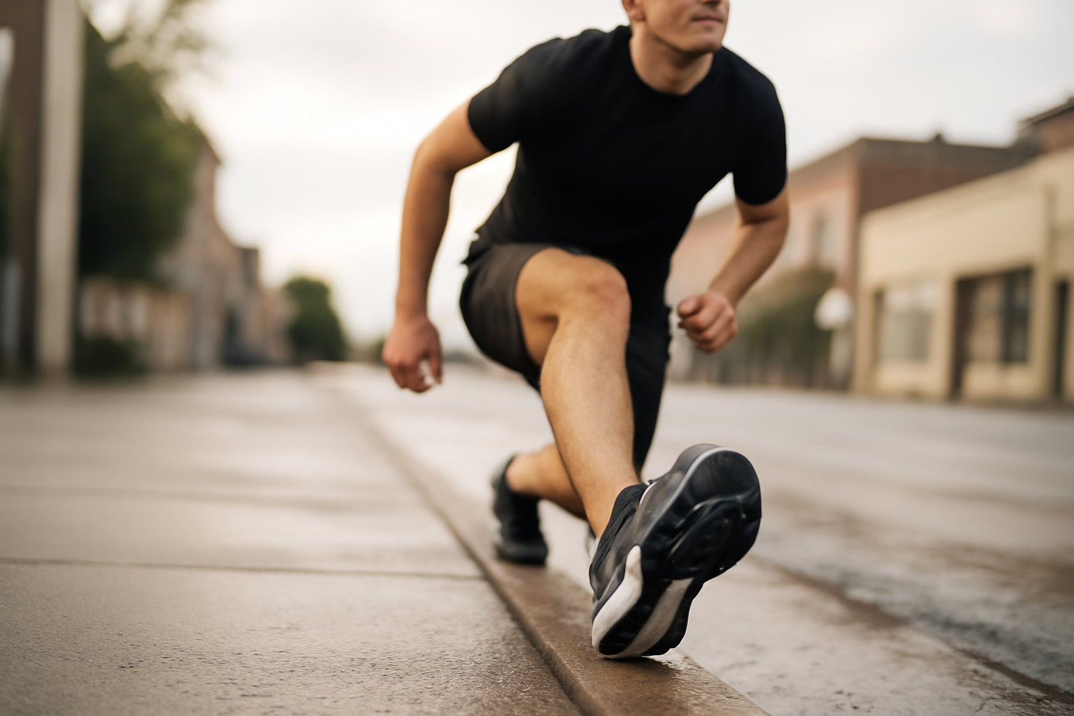chaussure running homme sur route avec semelle et amorti en gros plan