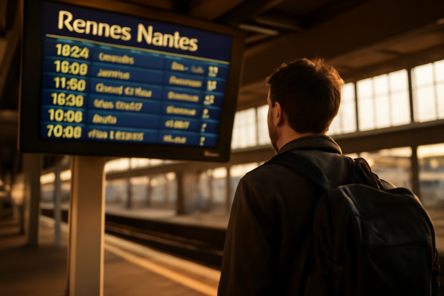 Gare de Rennes avec affichage des horaires pour Rennes Nantes