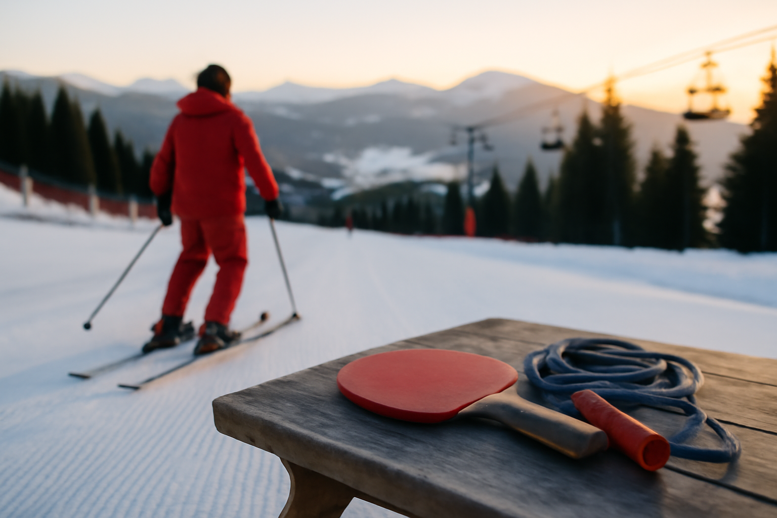 Sport en s : un athlète sur la neige et une raquette, ambiance compétition