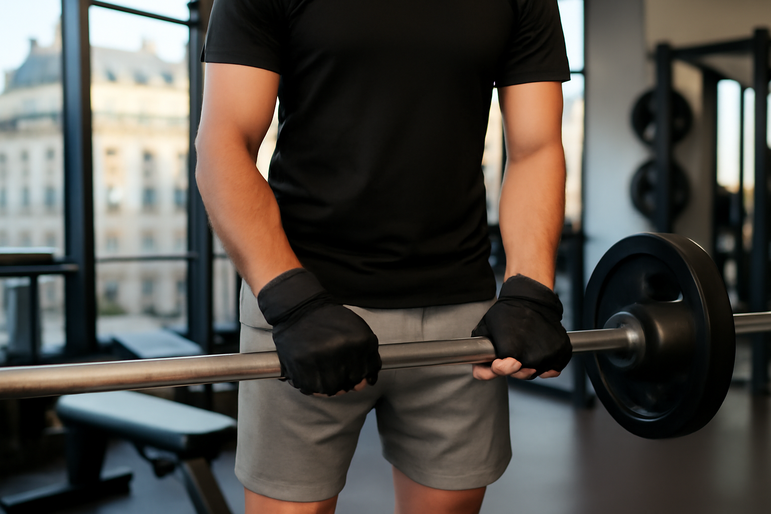 Gants pour la musculation sur haltères, paume renforcée et fermeture réglable