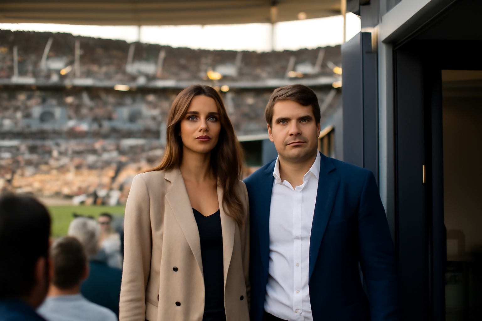 iris mittenaere dupont au Stade de France, photo réaliste en lumière de jour