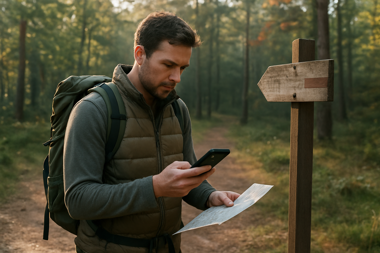 Trace GPS sur téléphone et carte pliée avant de partir pour le circuit des 25 bosses à Fontainebleau