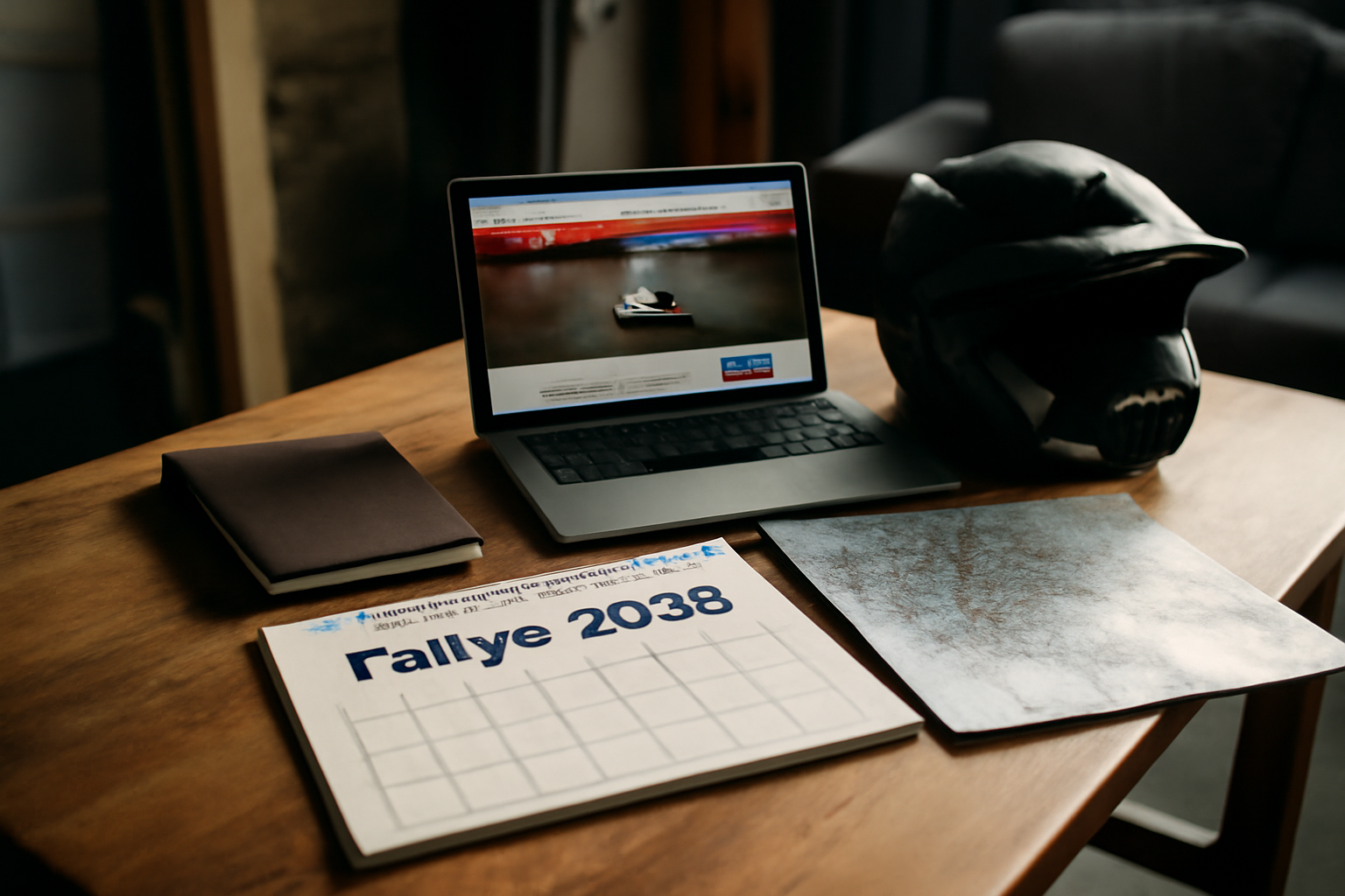 calendrier rallye 2026 sur une table avec documents d’épreuve et carte routière en France