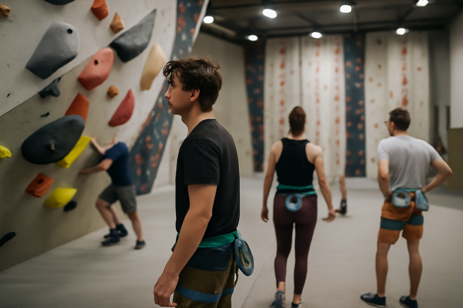 Salle d’escalade indoor Climb Up Angers aux Ponts-de-Cé, grimpeurs sur murs de blocs et voies