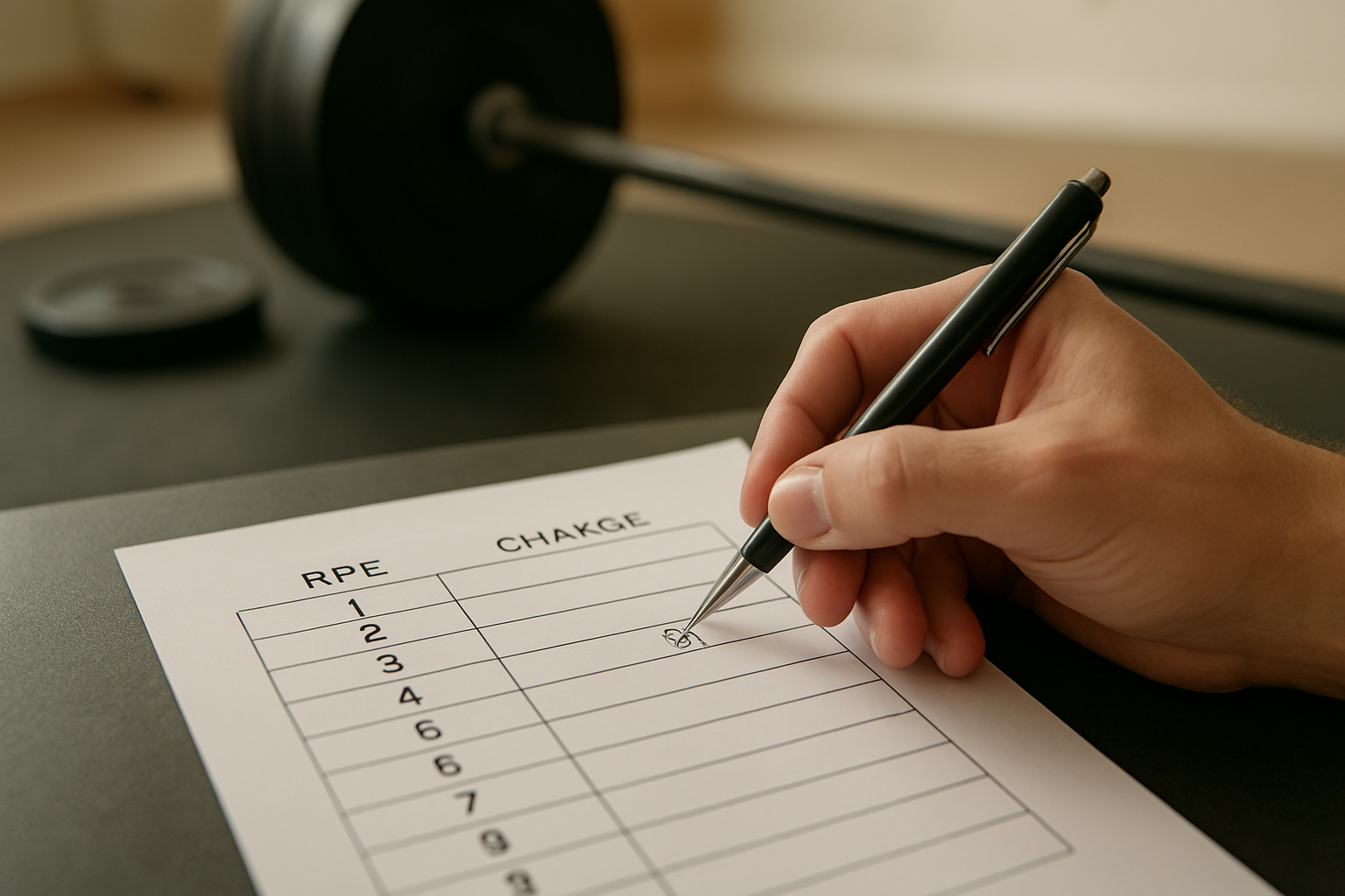 Suivi RPE sur une fiche d’entraînement de musculation imprimée