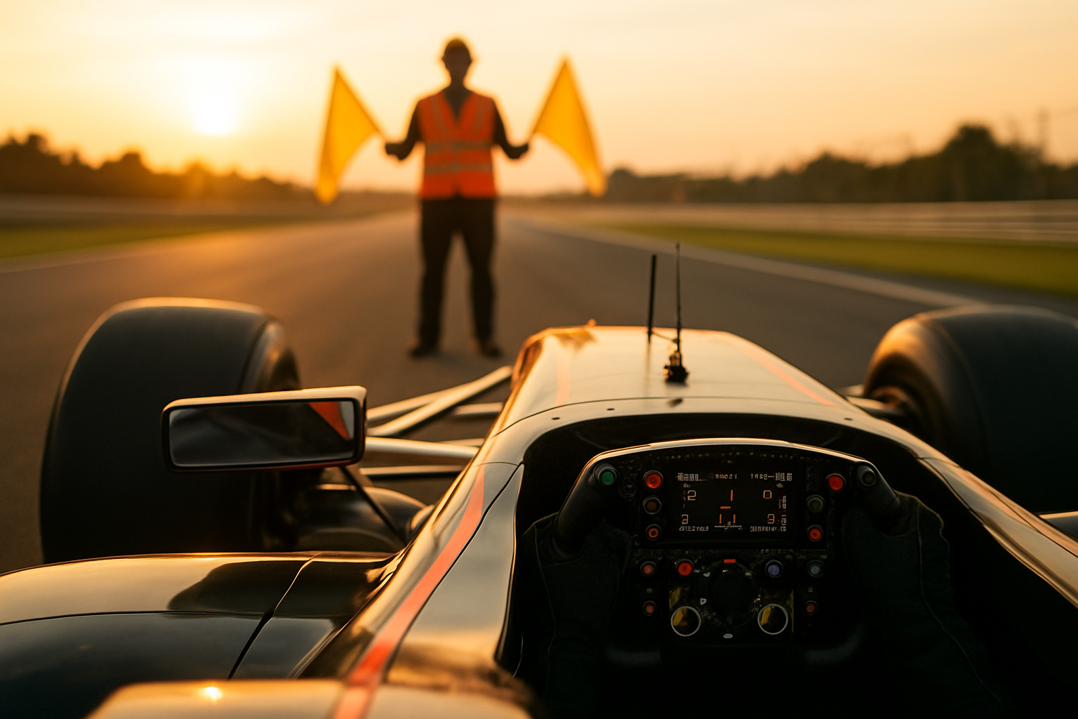Pilote de Formule 1 actionnant le DRS depuis le volant lors d’une ligne droite sur circuit moderne
