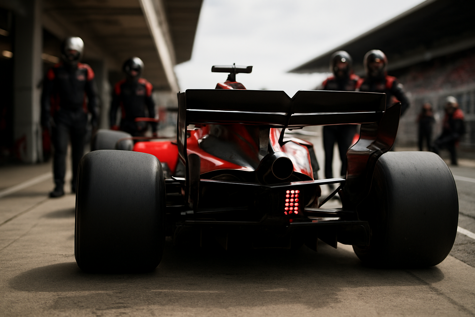Vue de l’aileron arrière d’une monoplace de Formule 1 avec volet DRS en position ouverte sur une ligne droite